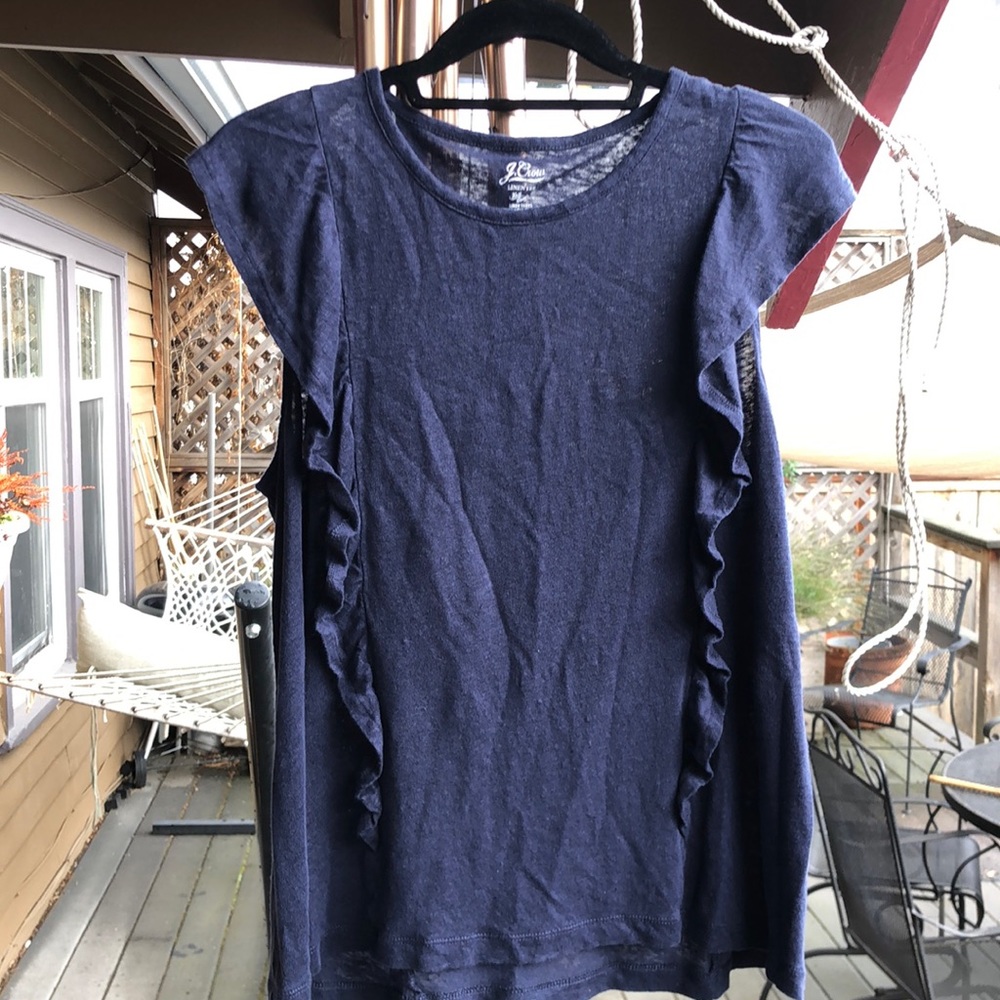 JCrew XL blue soft linen tank w ruffled sides … EUC